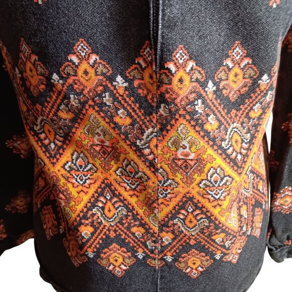 Vintage Medium 1970's Top 1OF1 High-Neck Blouse Zip Back & Geometric Pattern - Picture 5 of 8